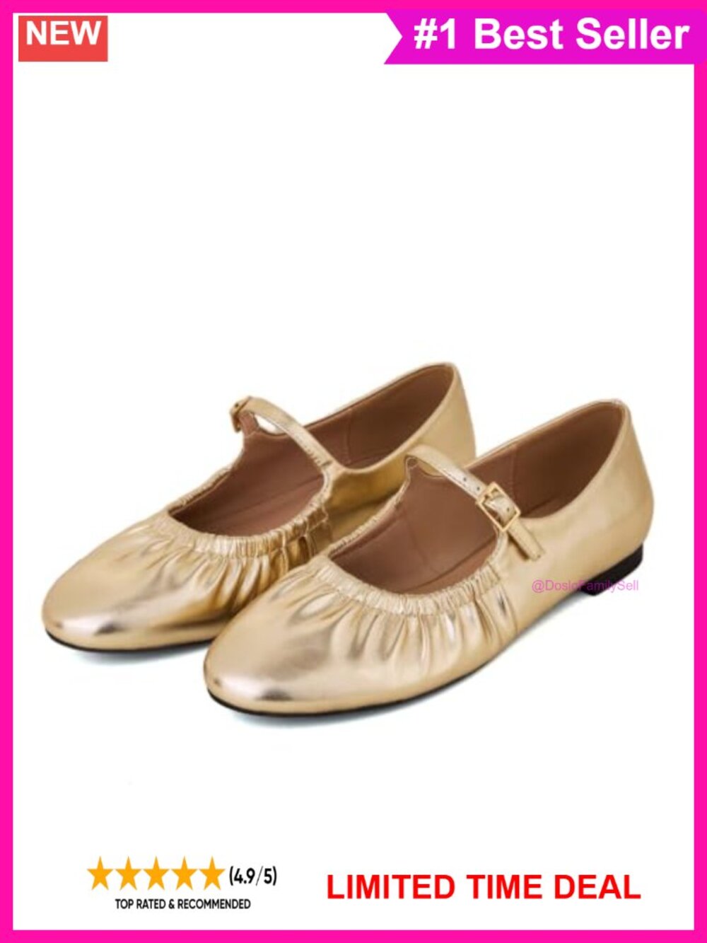 Ruched Mary Jane Ballet Flats Faux Leather Comfort Slip-On Shoes